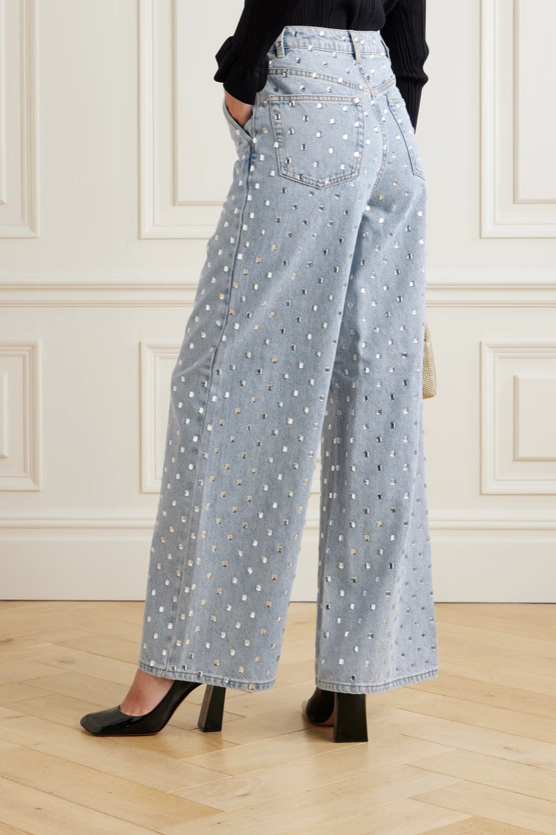 Rhinestone High-Waist Jeans