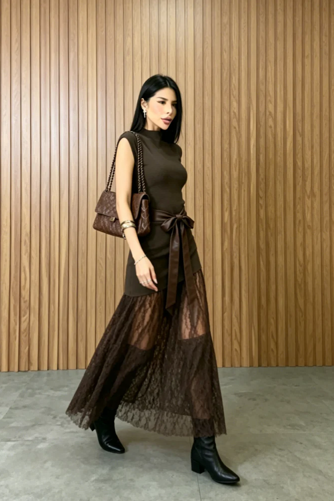 Vestido longo plissado Belle Gradient