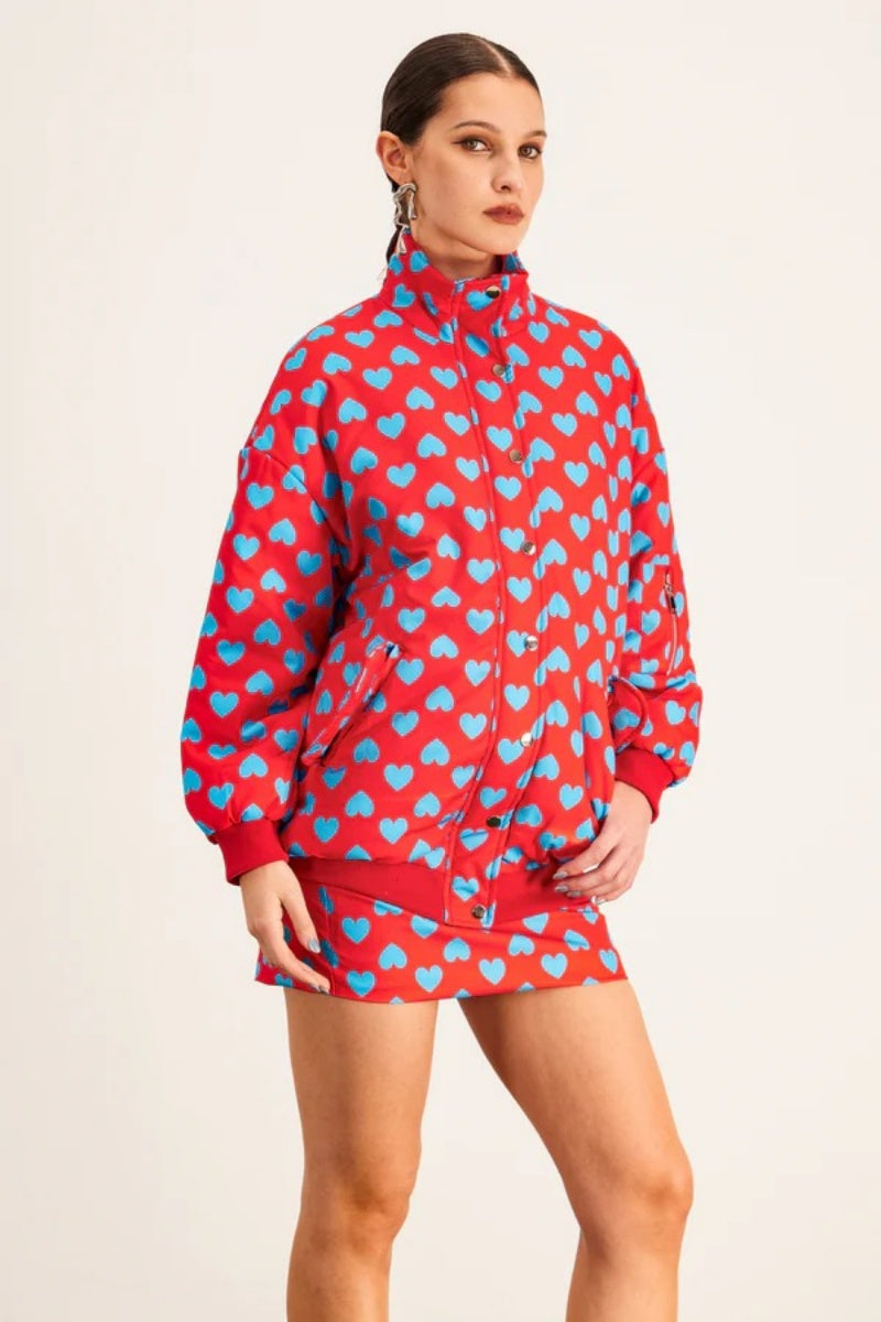 Love Dot Stand Collar Skirt Set