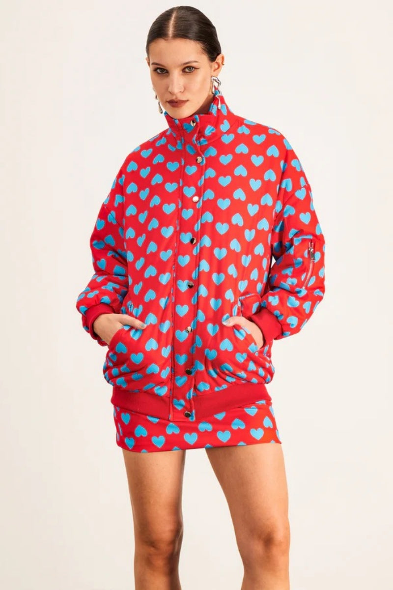 Love Dot Stand Collar Skirt Set