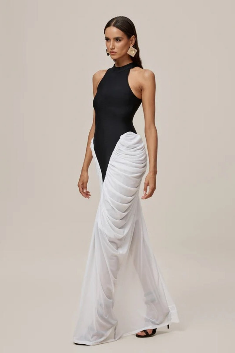 Sleeveless Pleated Bandage Maxi Dress