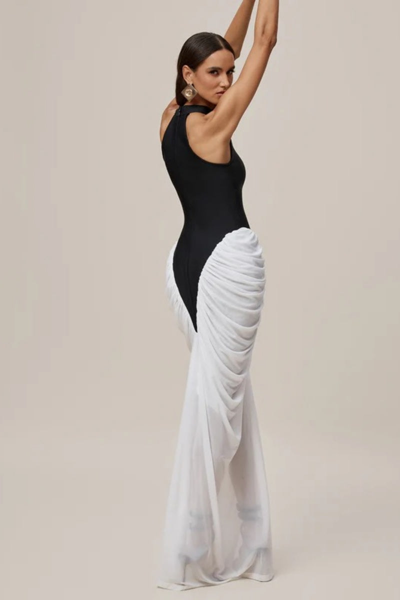 Sleeveless Pleated Bandage Maxi Dress
