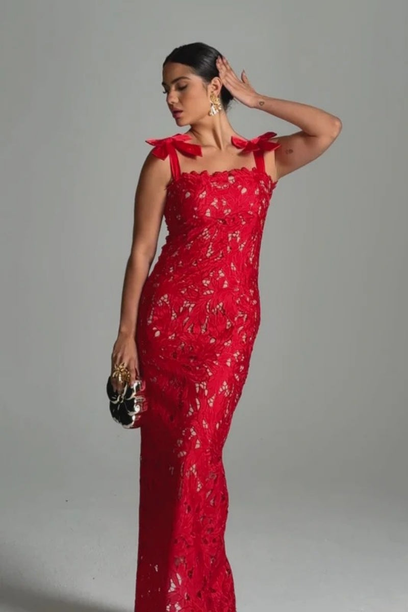 Cutout Bow Floral Maxi Dress