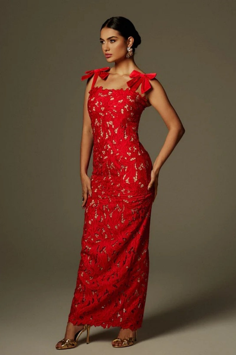 Cutout Bow Floral Maxi Dress