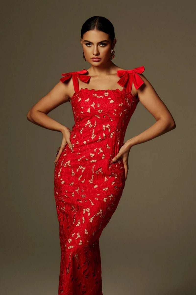 Cutout Bow Floral Maxi Dress