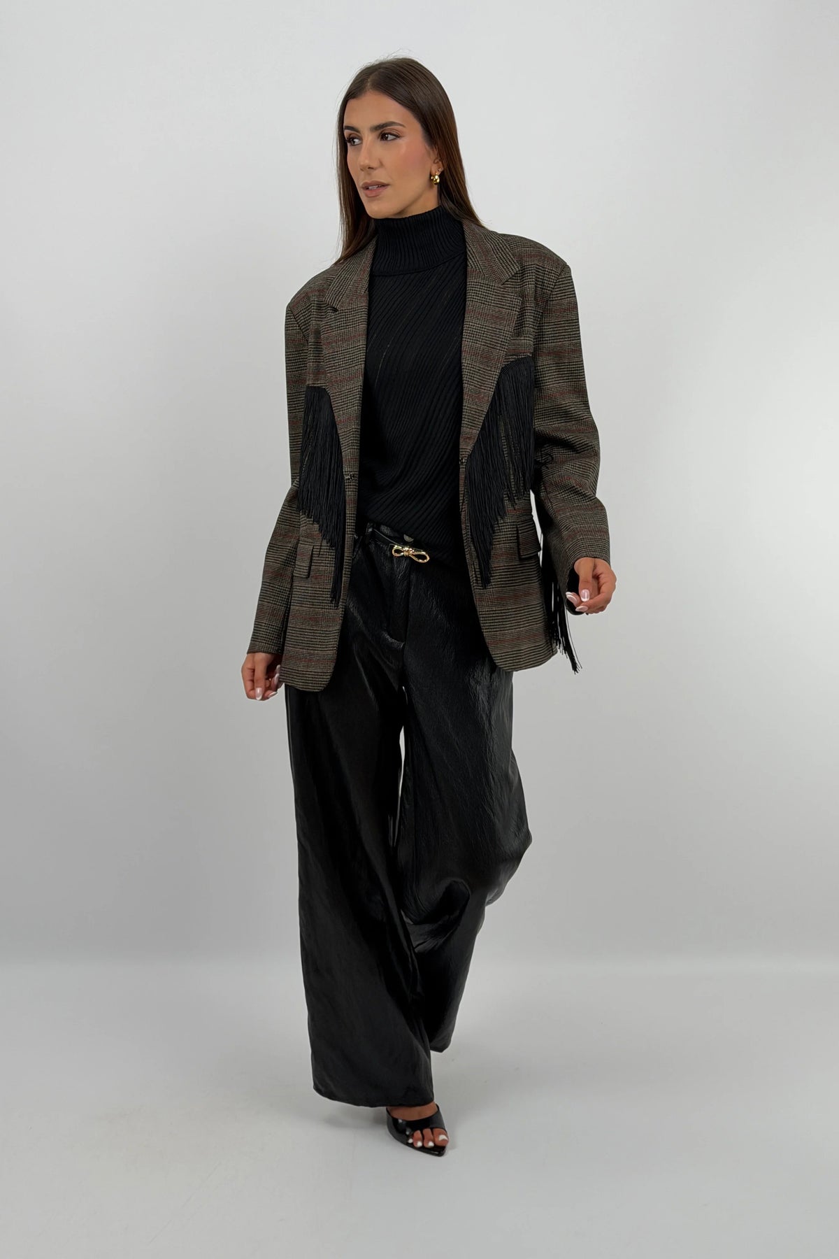 Karierte Westernjacke mit Fransen