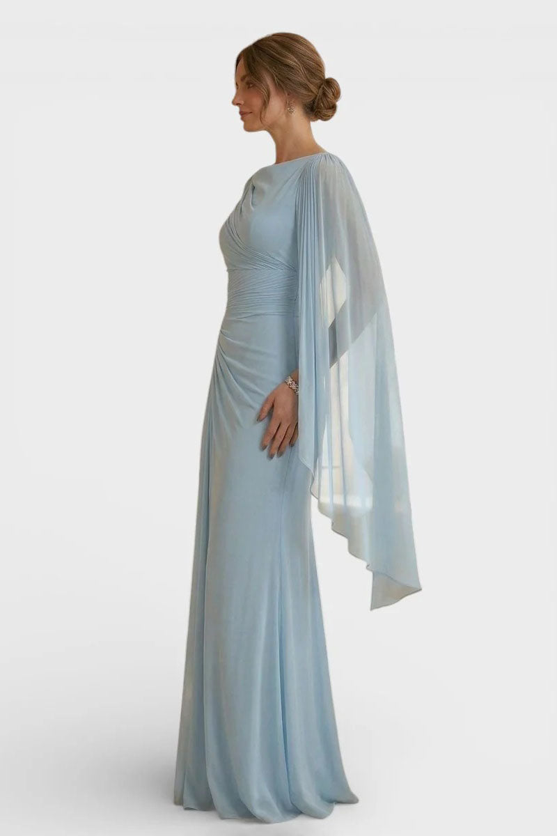 Elegante maxi-jurk met gedrapeerde capemouwen