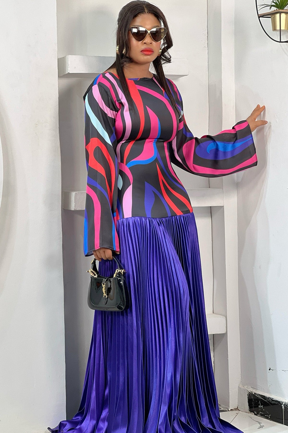 Abstract Pattern Backless Maxi Dress