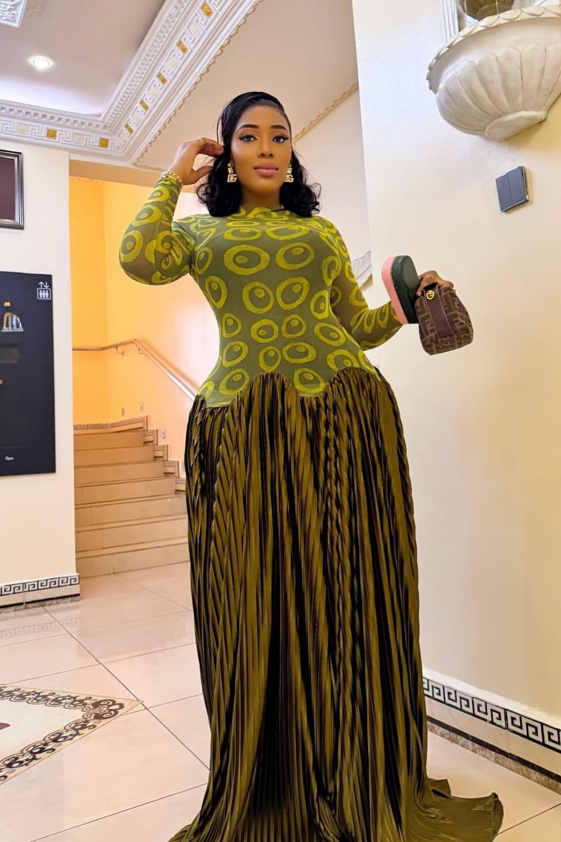 Meshpanel Retro Plissert Maxikjole