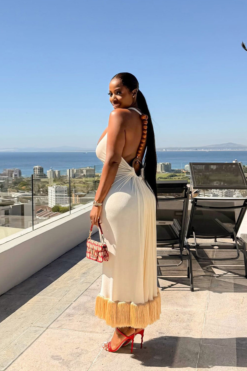 Santorini White Tassel Halter Maxi Dress