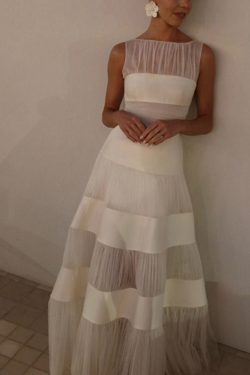 Geschichtete gestreifte Rock mat héijer Taille