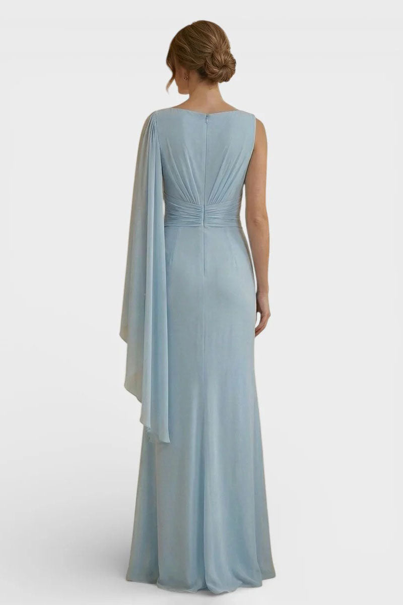 Elegante maxi-jurk met gedrapeerde capemouwen