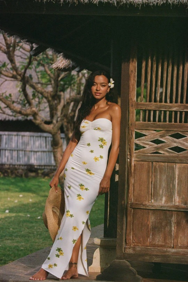 Elegant Floral Slit Off-The-Shoulder Maxi Dress