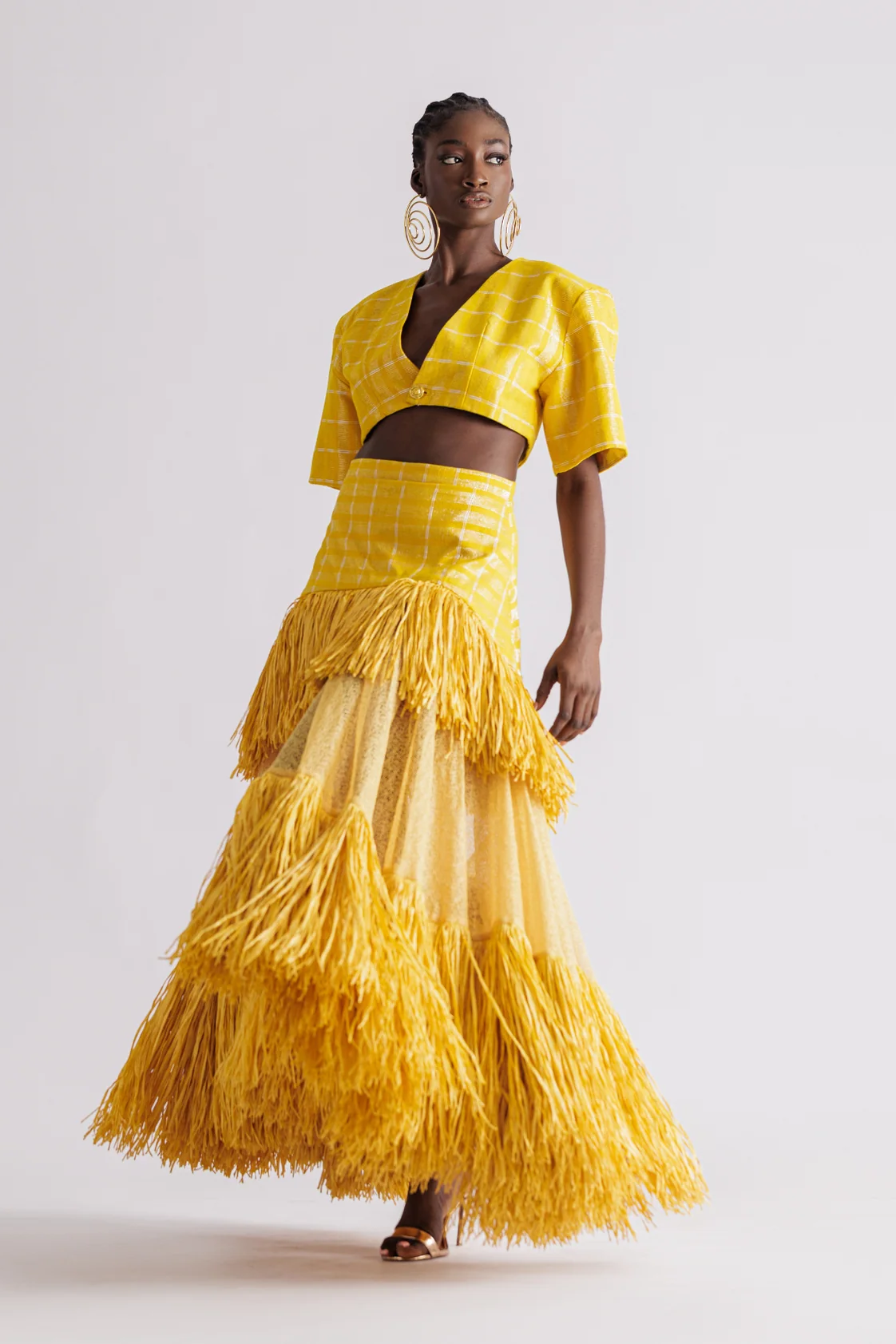 Sunshine Yellow Fringe Tiered Skirt Set