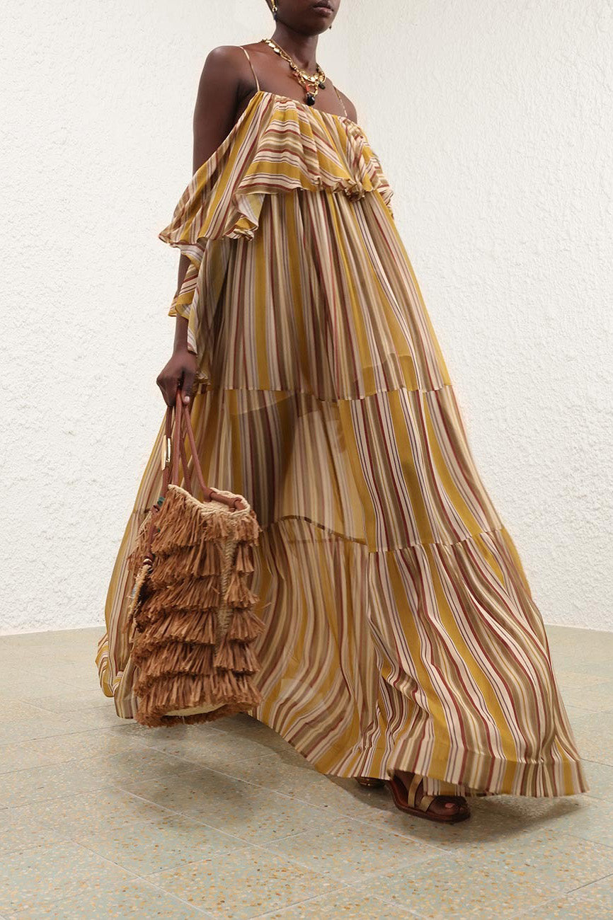 Wäisst fléissend Cape-Maxi-Kleed