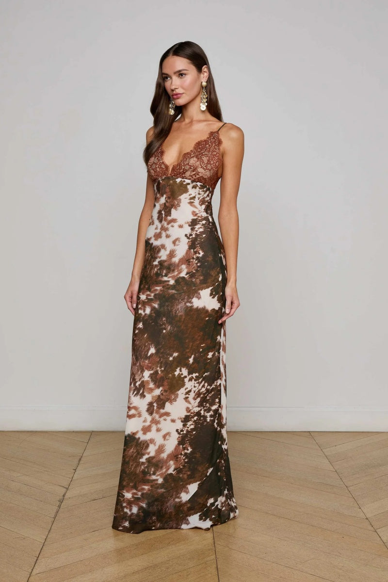 Cow Print Lace Maxi Dress