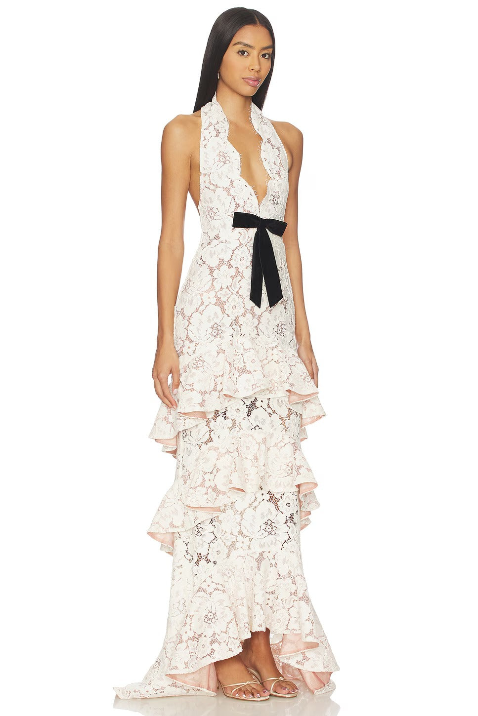 Tiered Lace Halter Maxi Dress