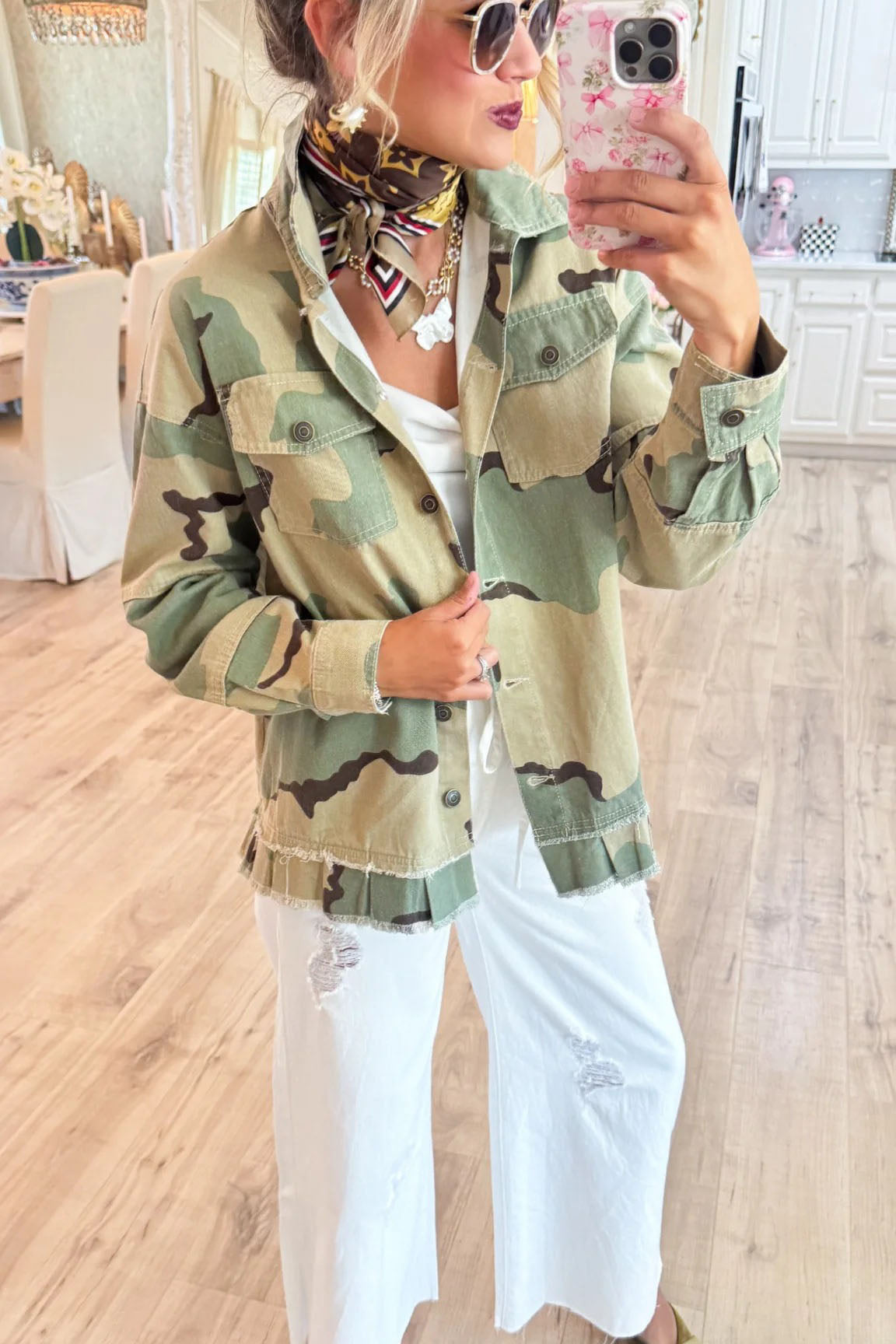 Statement Distressed Peace Camouflage Jacket