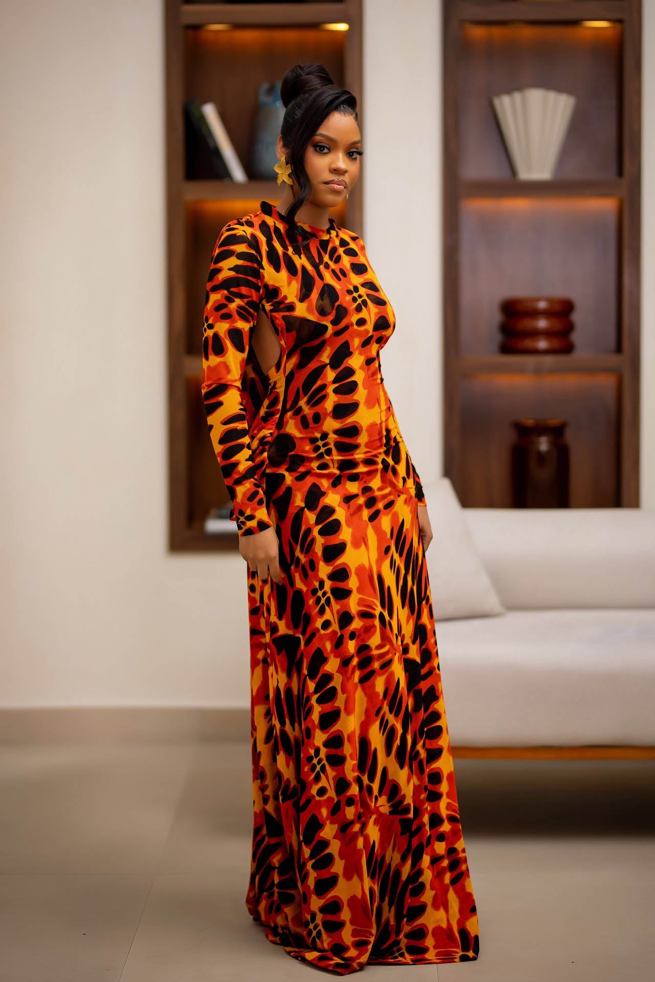 Merlot Leopard Open-Back Maxi Dress