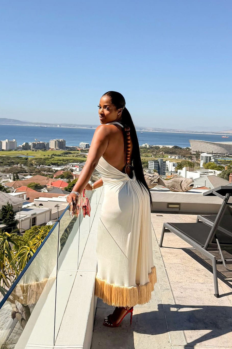 Santorini White Tassel Halter Maxi Dress