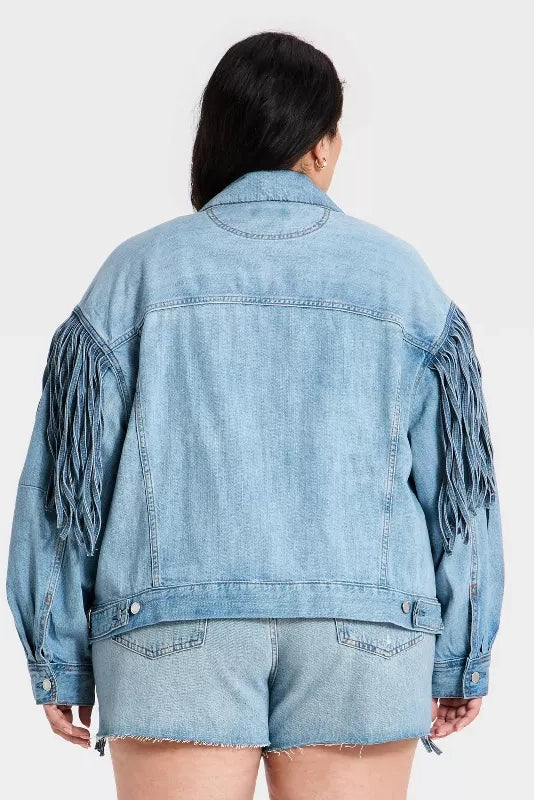Ternet oversized jakke med revers og ternede frynser