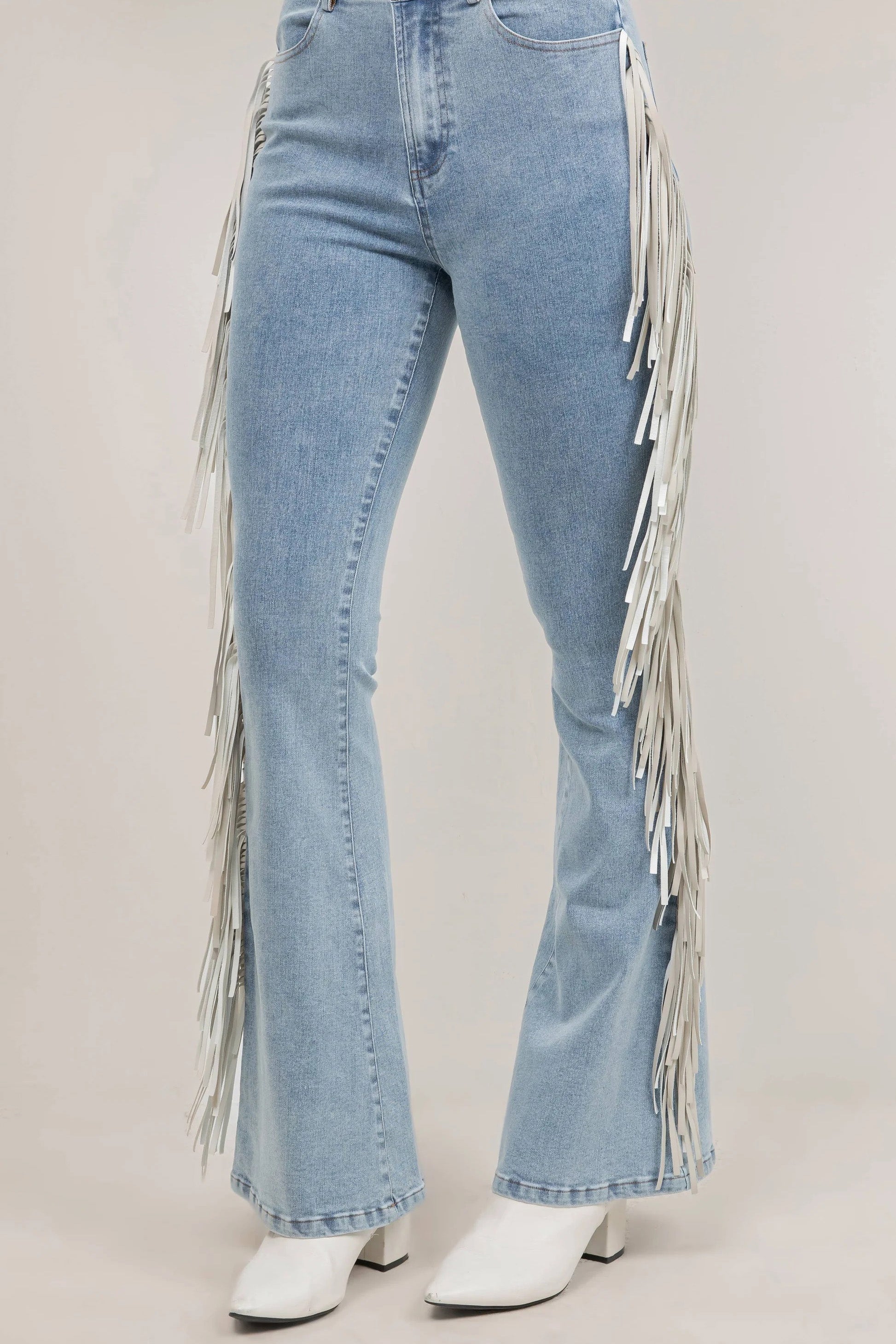 Light Blue High‑Waist Fringe Flare Pants