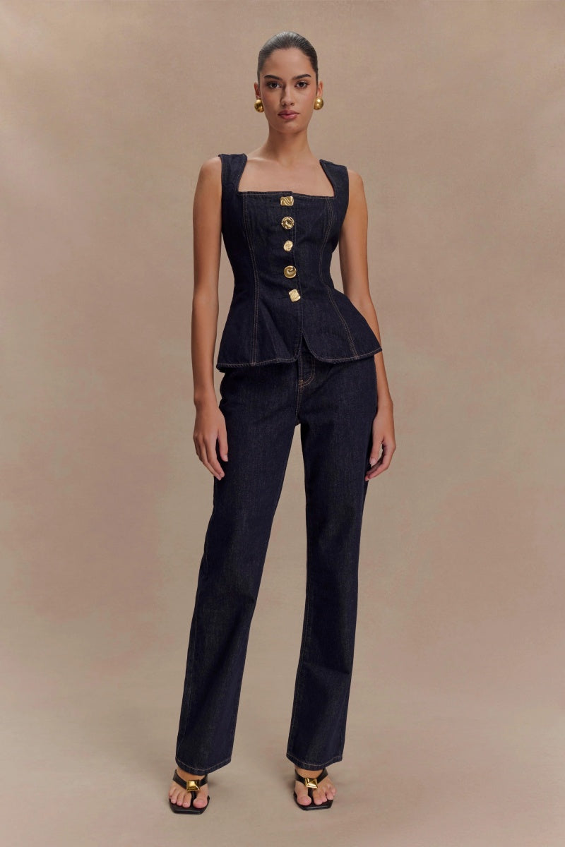 Sleeveless Buttoned Denim Set