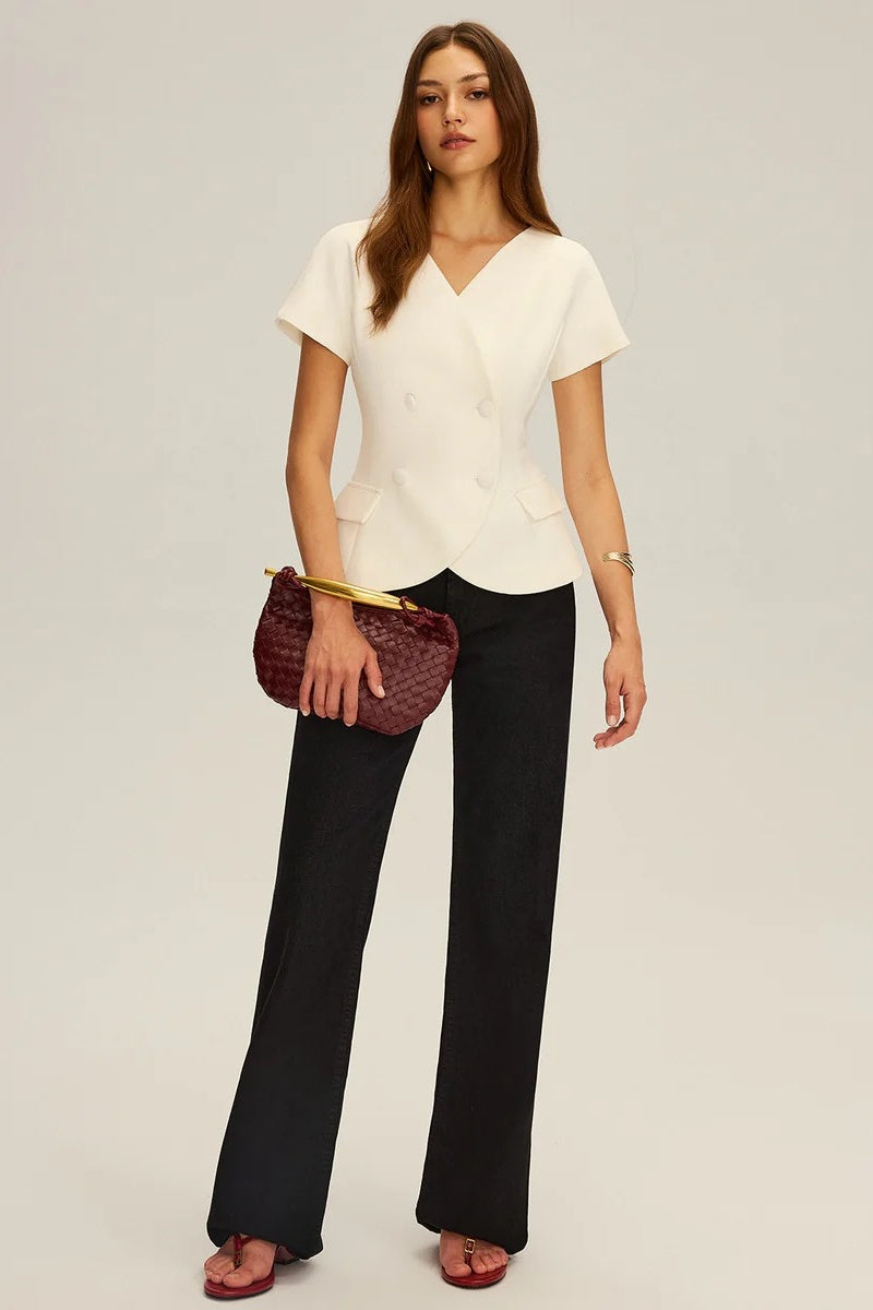 Double-Breasted Short-Sleeve Blazer