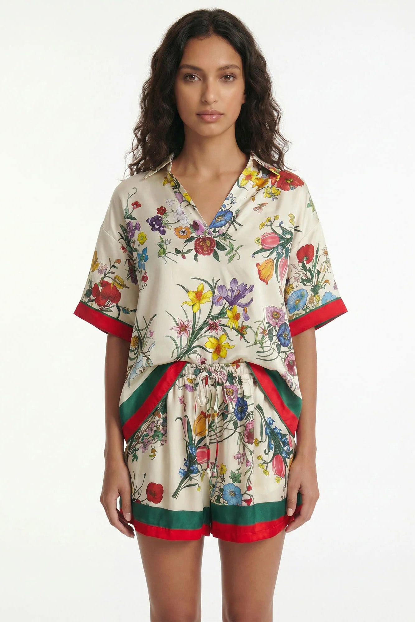 Vintage Botanical Print Shorts Set