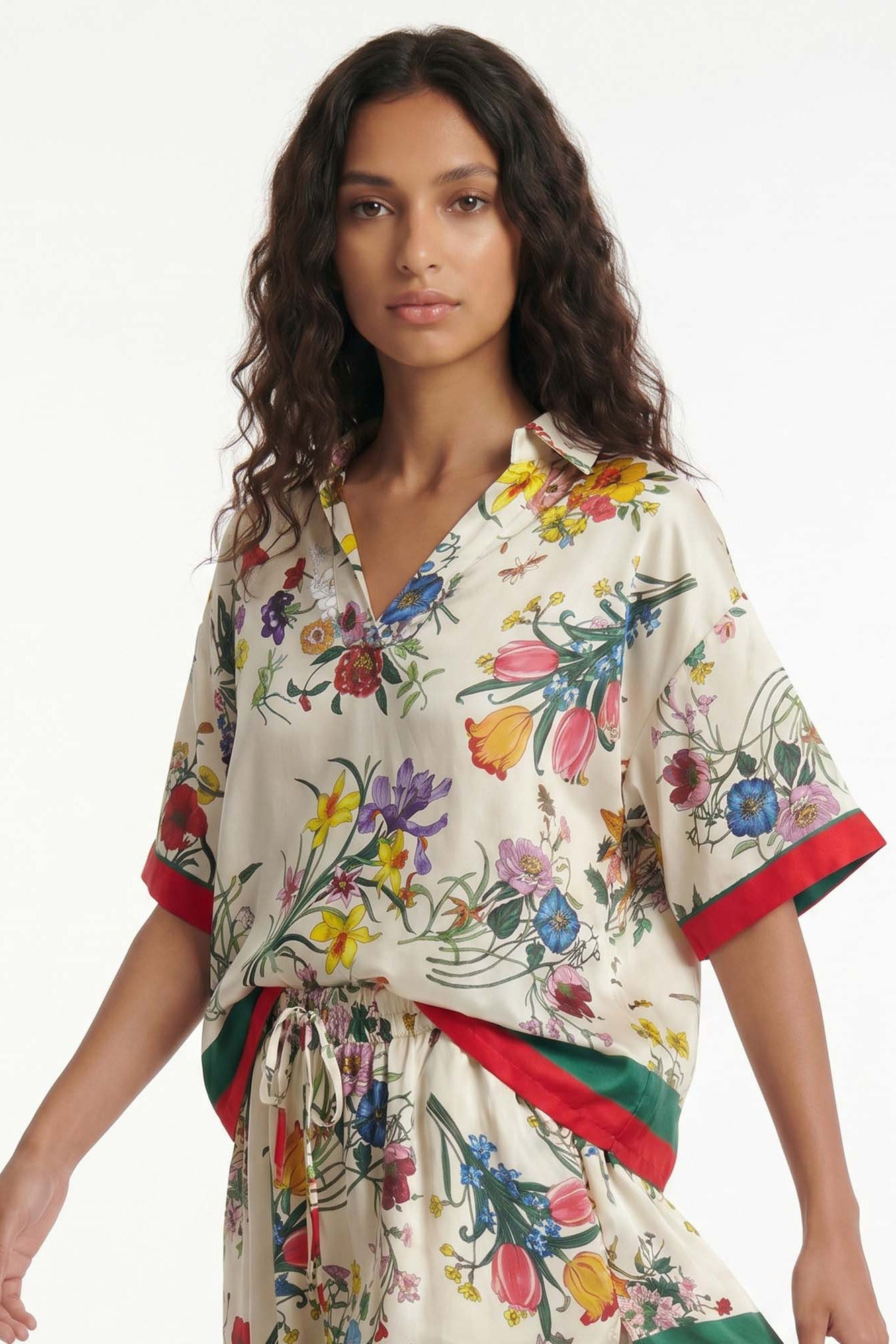 Vintage Botanical Print Shorts Set