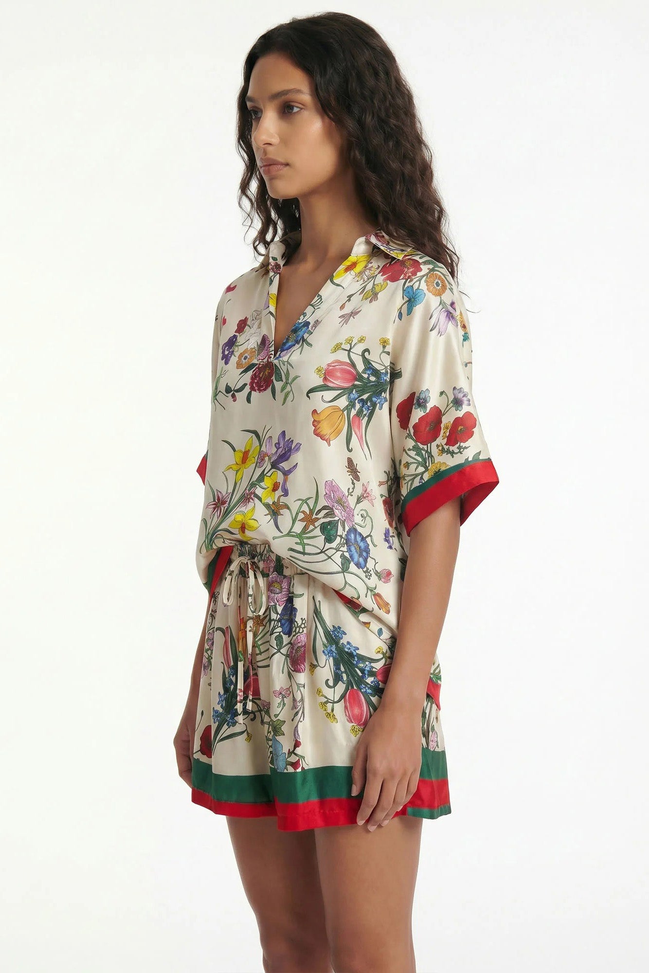 Vintage Botanical Print Shorts Set