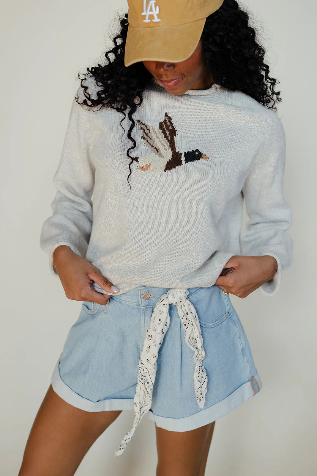Retro Animal Bird Pattern Cropped Crew Neck Sweater