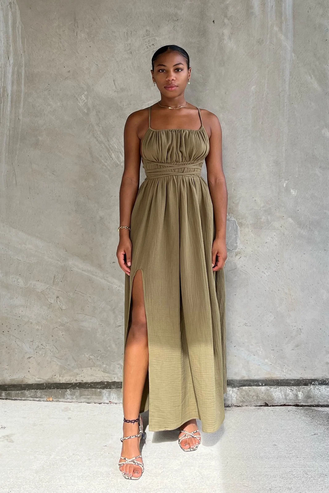 Robe midi à ourlet asymétrique en vichy