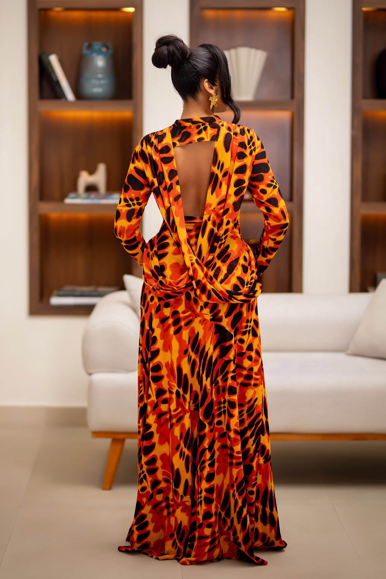 Merlot Leopard Open-Back Maxi Dress