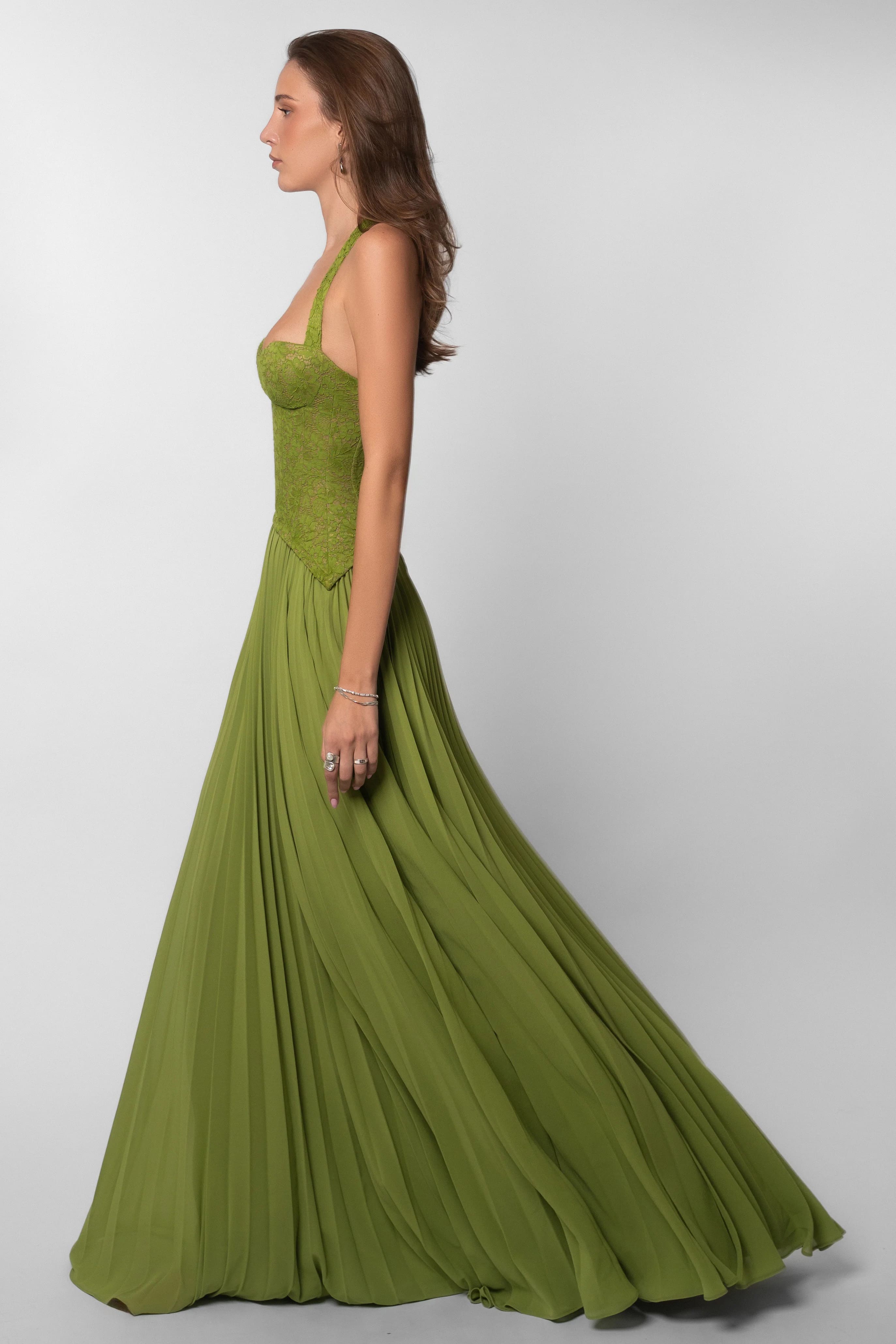 Matcha Green Halter Neck Formal Maxi Dress