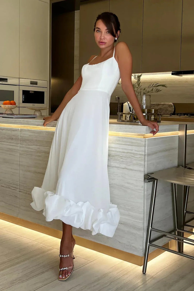 Elegant Floral Hem Slip Midi Dress