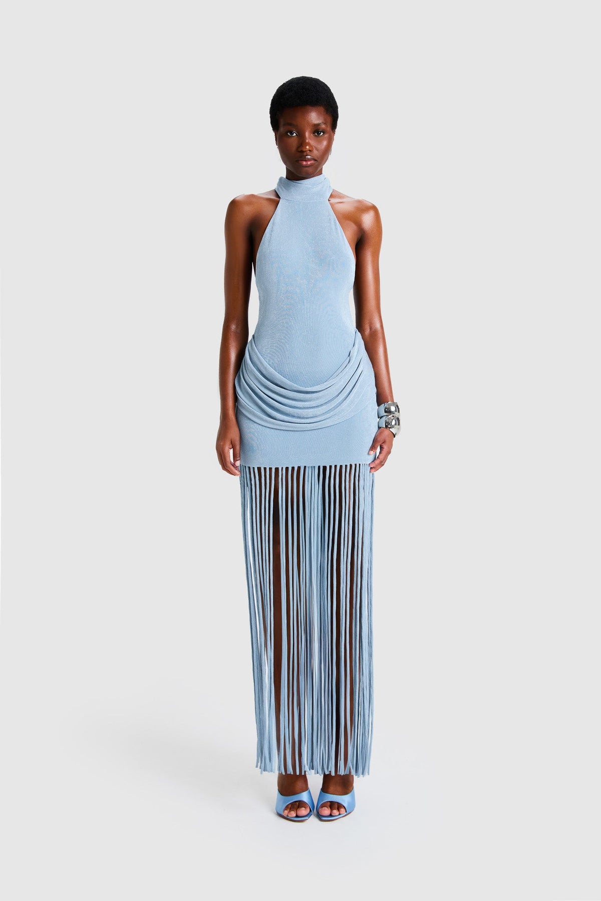 blue fringe maxi dress Azure Halo mediterraneandream Size:XS Maternity Details Silhouette thejasminehenry on LTK