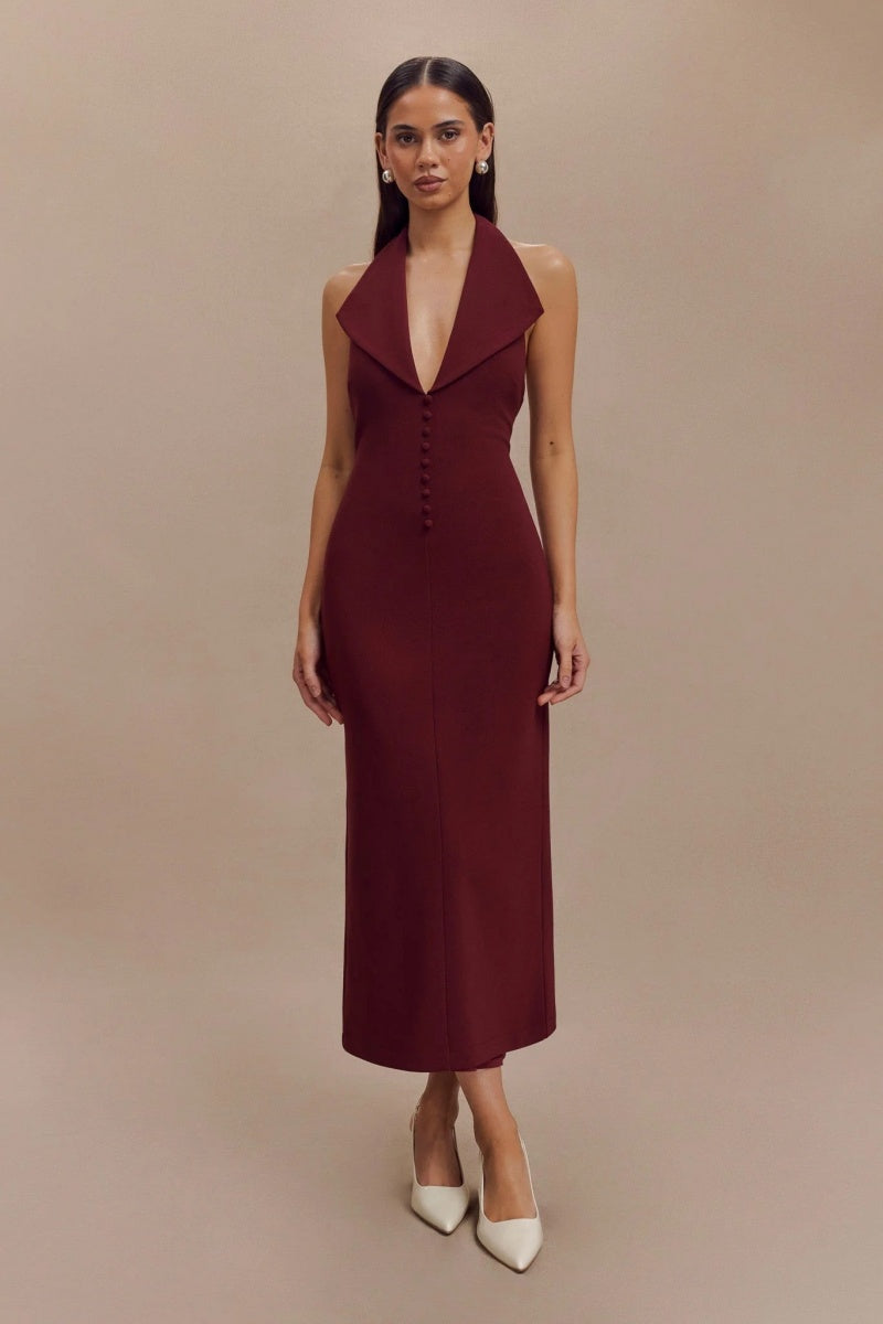 Crepe Halter Midi Dress