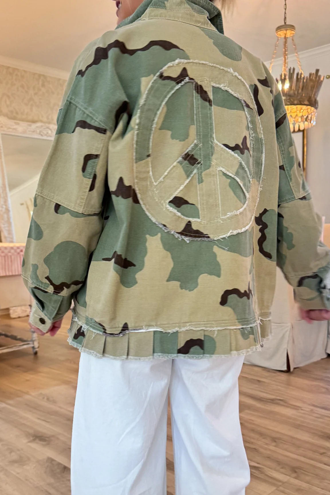 Statement Distressed Peace Camouflage Jacket
