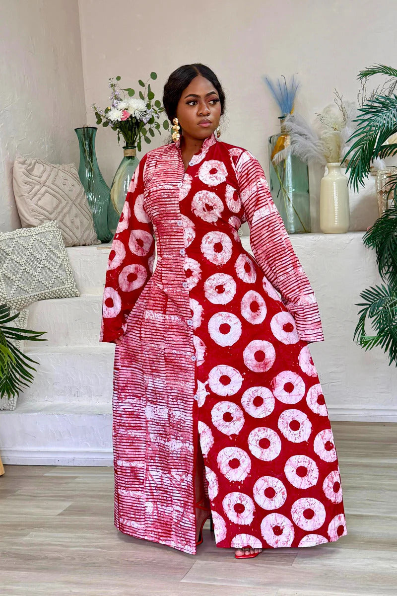 Gedurfde rode Afrikaanse print maxi-jurk