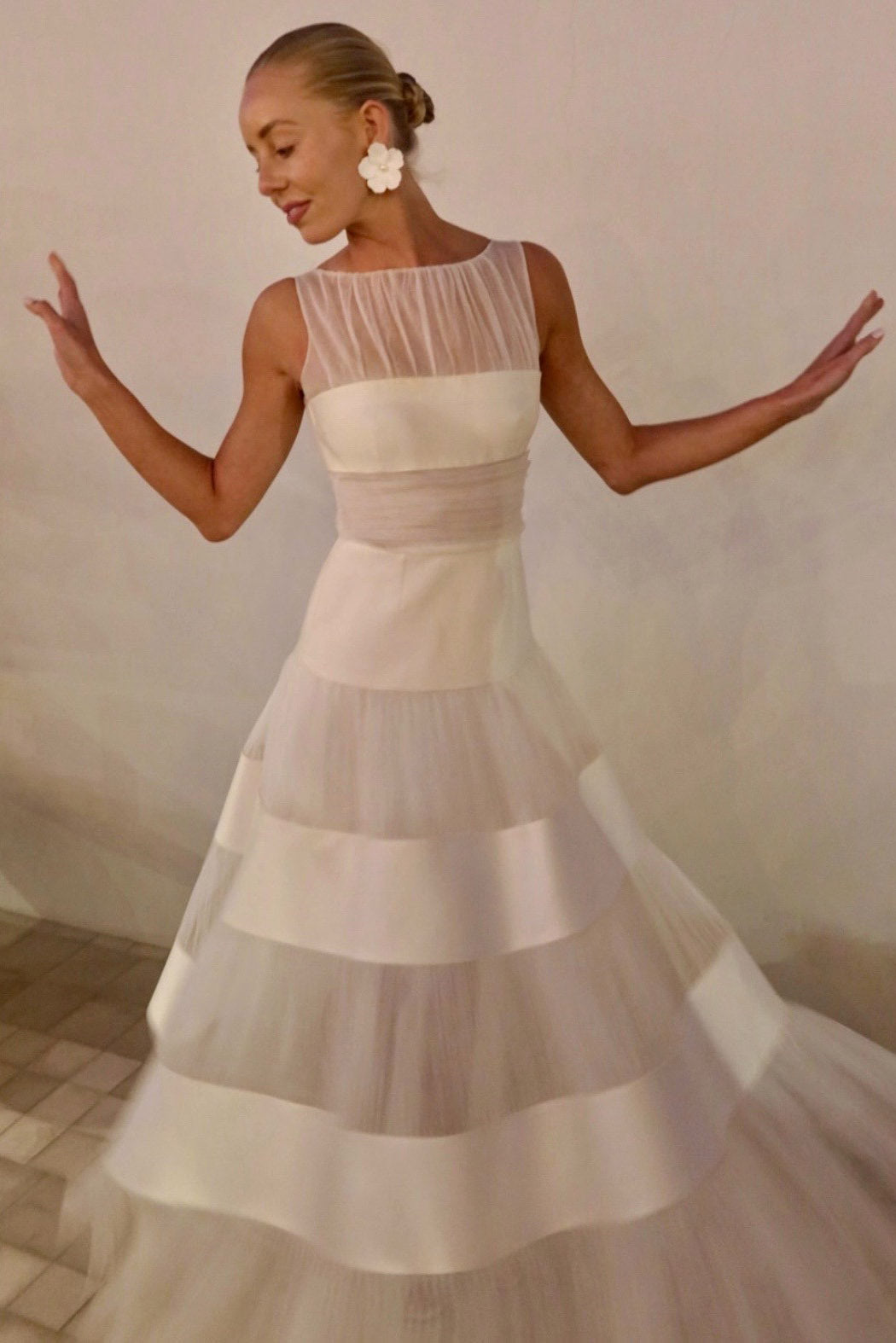 Tulle Paneled Maxi Dress