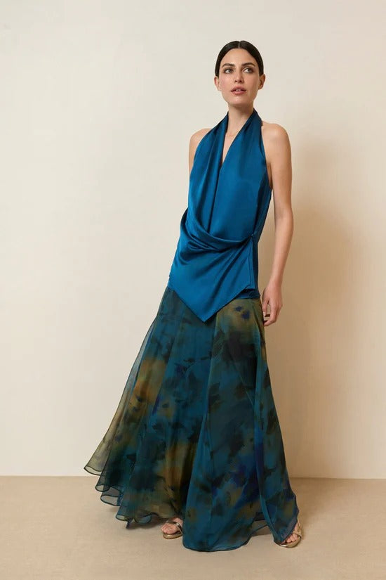 Set mat drapéiertem Halsauschnëtt an abstraktem Rock Set