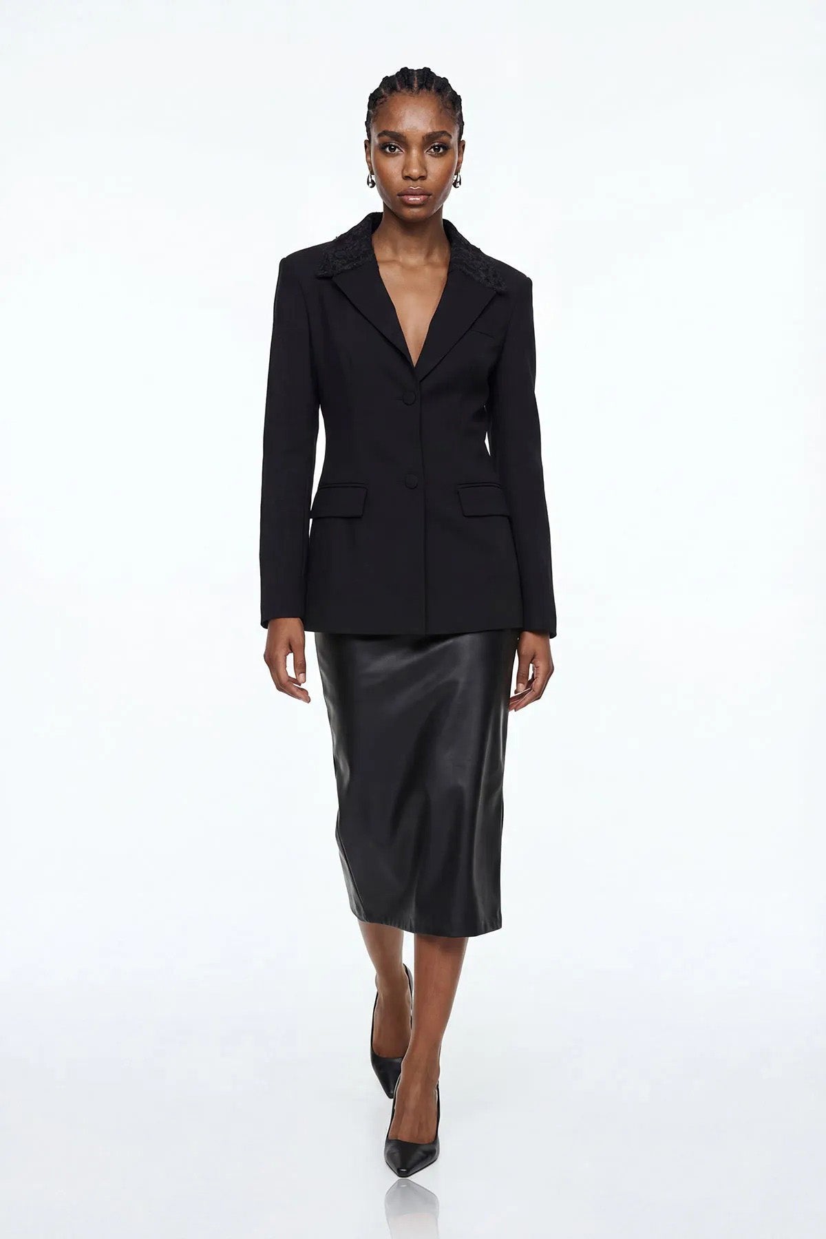 Sort struktureret blazer med panel i blomstret blonde