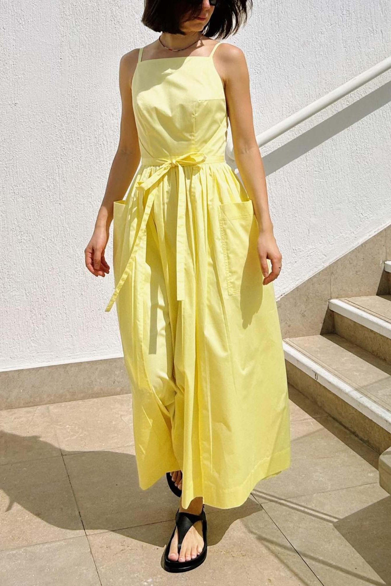 Square Neck Pocket Vacation Midi Dress