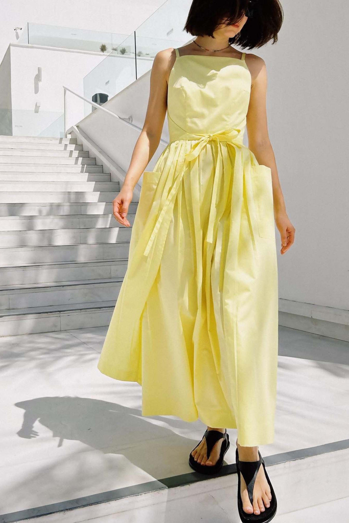 Square Neck Pocket Vacation Midi Dress