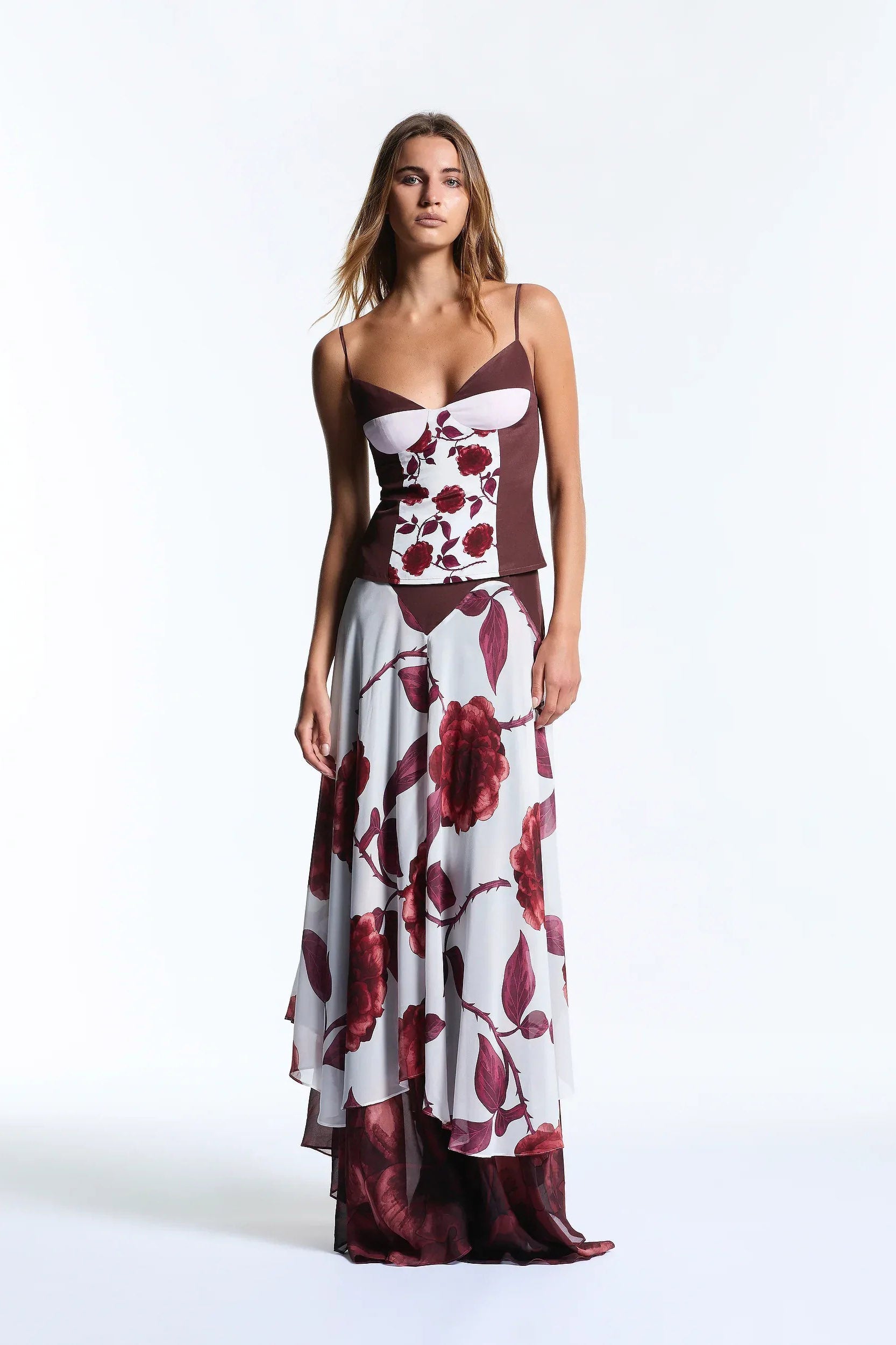 שמלת מקסי תחרת ורדים נפוחה