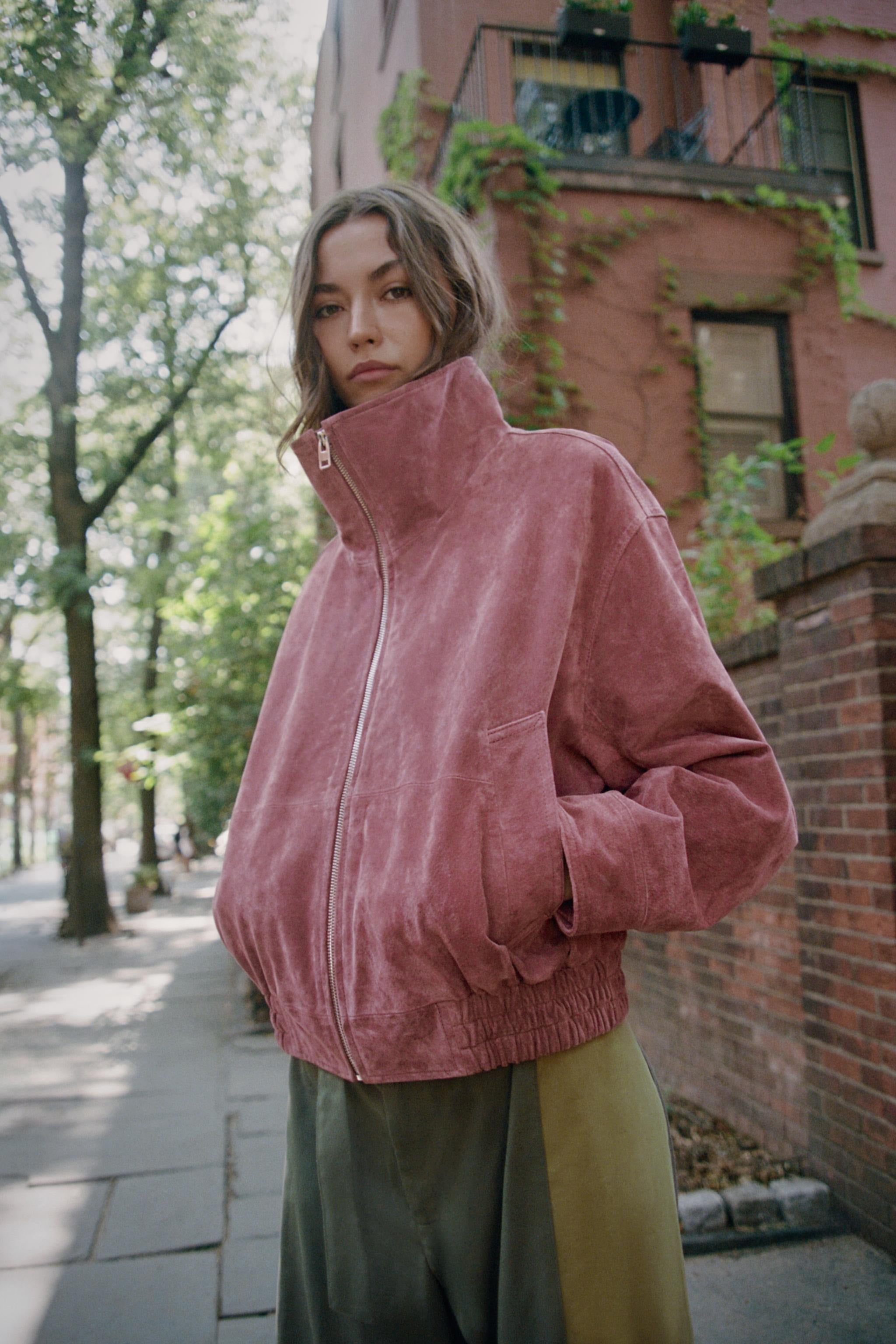 Vintage Stand‑Collar Zip‑Up Oversized Jacket