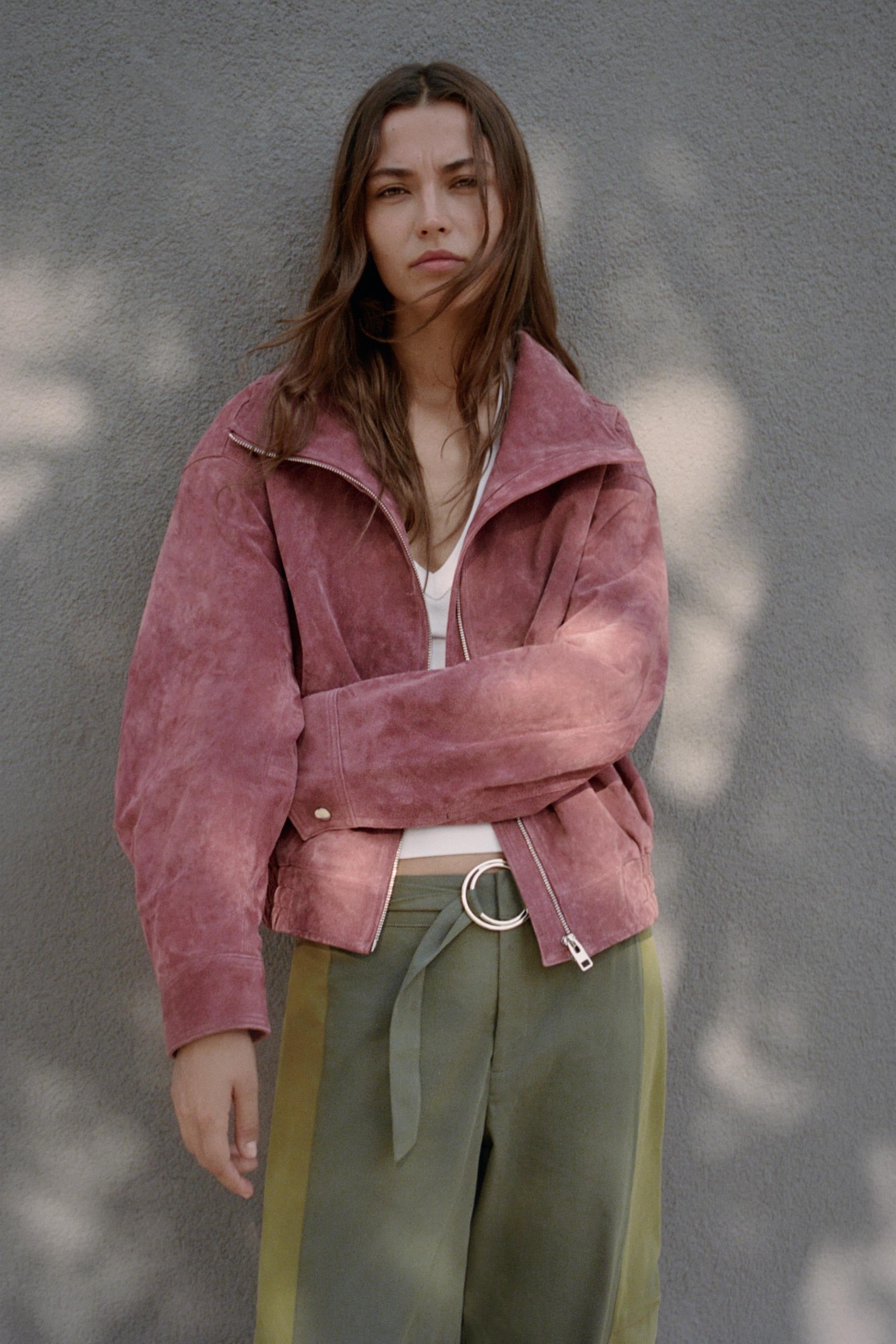 Vintage Stand‑Collar Zip‑Up Oversized Jacket