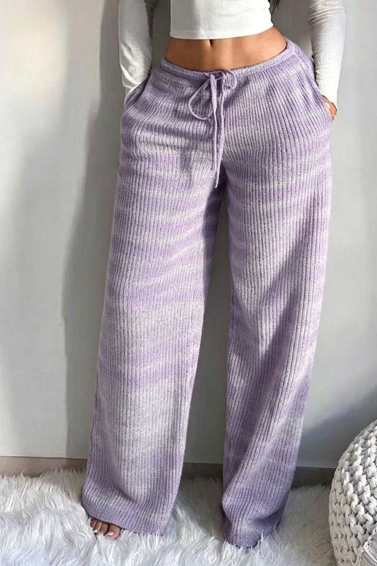 Wijde broek met diagonale ruches