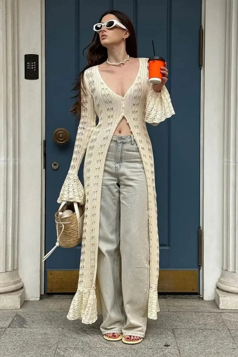 Boho Chic Long Cardigan With Buttons